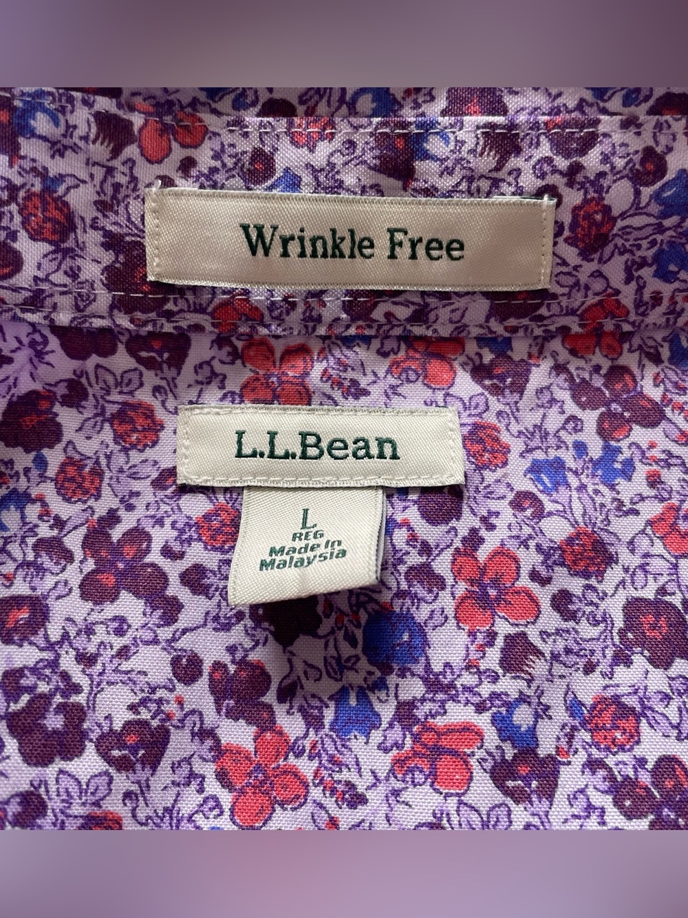 L.L. Bean Purple Floral Button-Down Shirt - Picture 4 of 12
